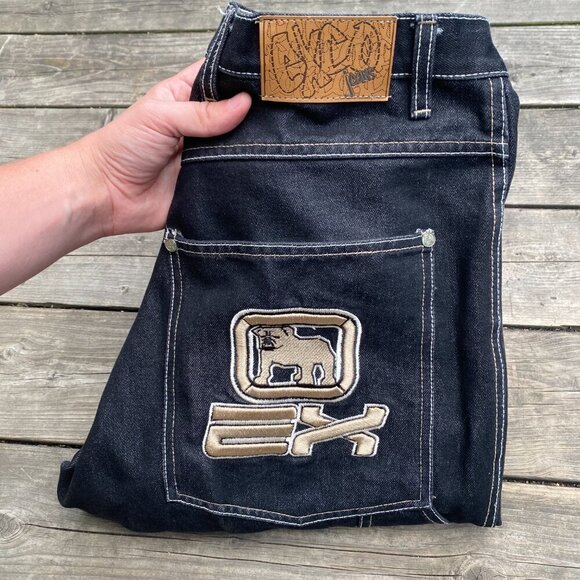 Vintage 90s Y2K EXCO Bulldog Embroidered Jeans Size 32 - Picture 4 of 10